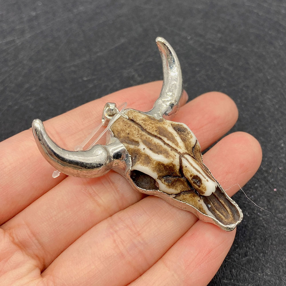Wholesale 45×46mm Acrylic White Gold Bull Head Shape Melon Seed Buckle Pendant